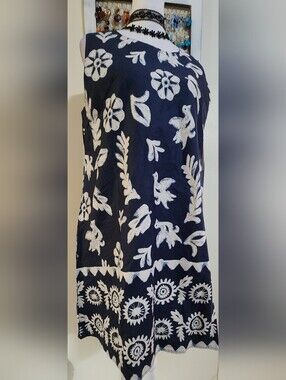 Kaktus Navy Blue Floral & Bird Print Sleeveless Sundress Size M